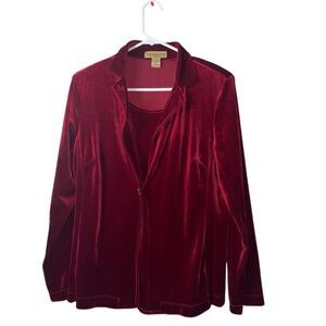 Whimsigoth Petite Women's Blazer PXL Burgundy Red Velvet Long‎ Sleeve Y2K
